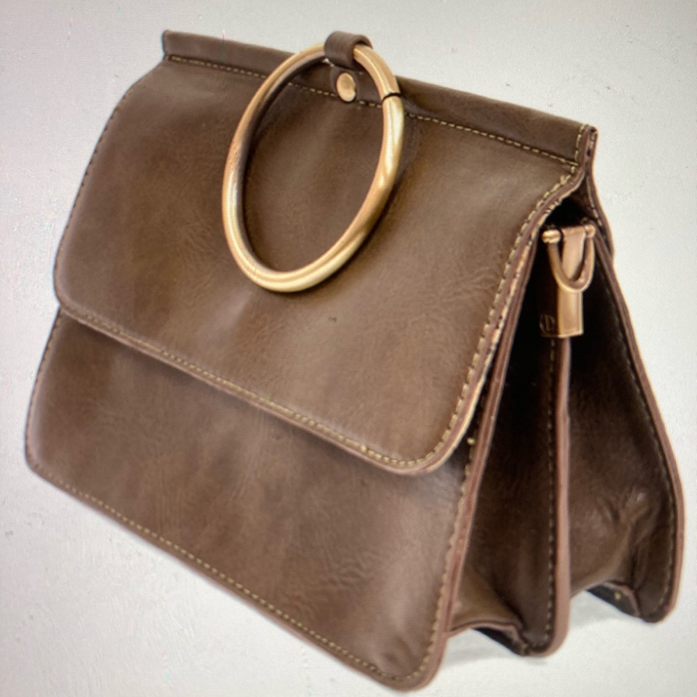 Joy brown cross body bag with ring.